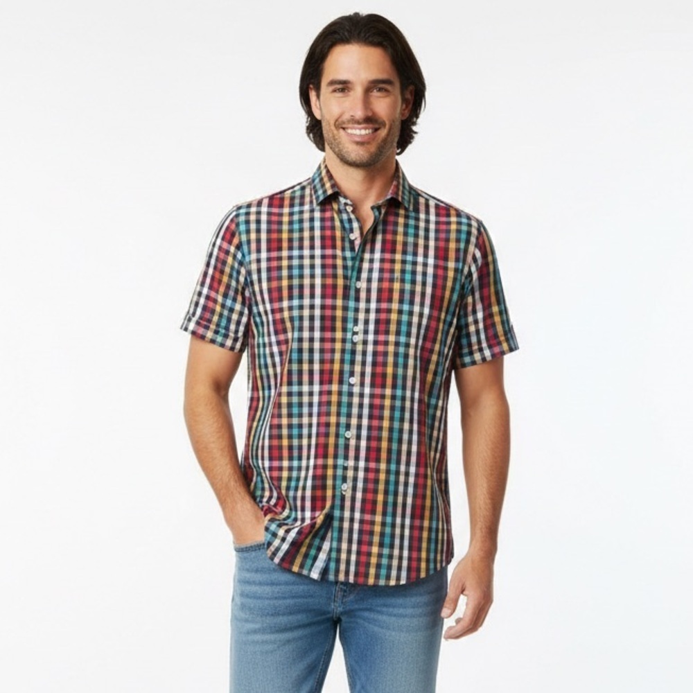 Leo Chevalier 100% Cotton, No Iron, Short Sleeve Button Down Shirt - Medium